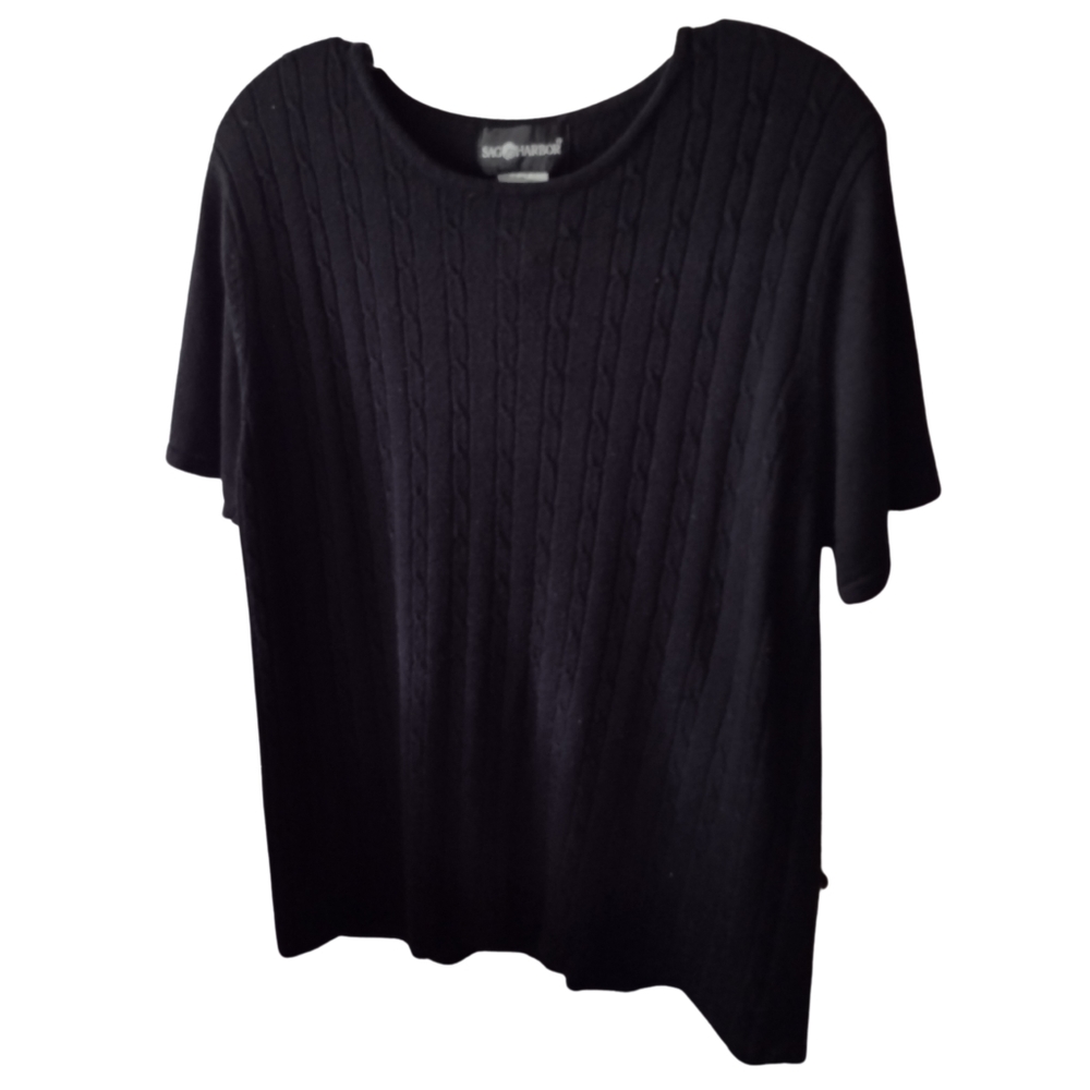 Ab) Sag Harbor XL Black Textured Short Sleeve Blouse